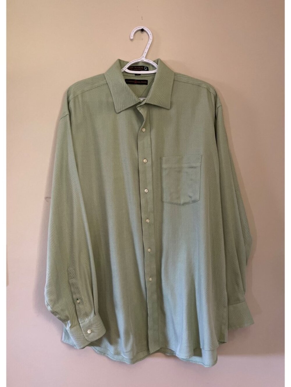 Tommy Hilfiger Mens XLarge 17.5" Green Button Down Long Sleeved Dress Shirt